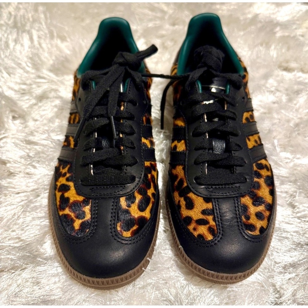 Adidas Samba OG Leopard Pony Hair Black Green Gum Sole Sneakers JI2735 Womens 7 - Picture 3 of 7